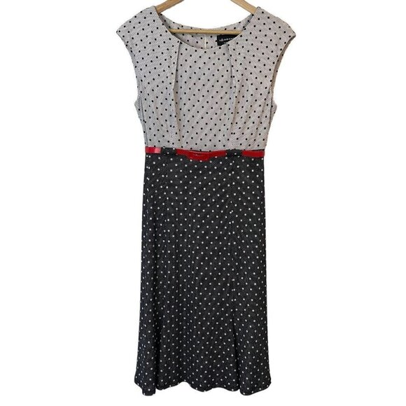 Connected Apparel Pinup Sheath Dress Sz 8 Black White Polkadot Rockabill… - Picture 1 of 10